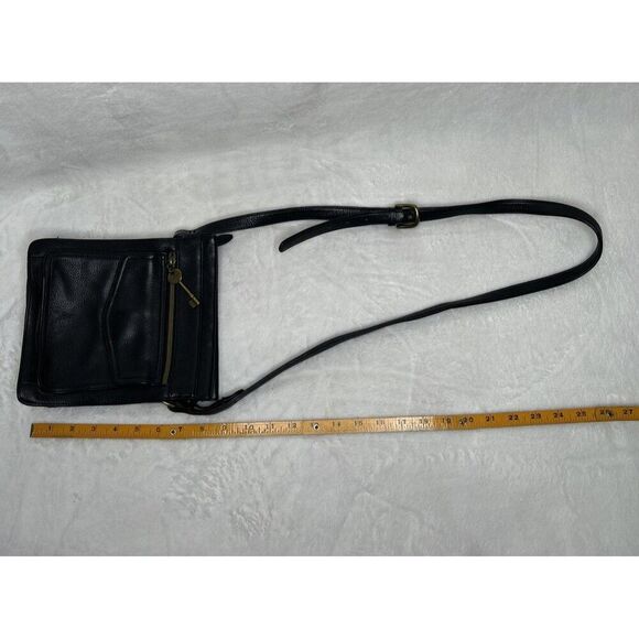 Fossil 1954 Pebbled Black Leather Crossbody Purse Shoulder Bag 75082 With Key 9" - Picture 7 of 9